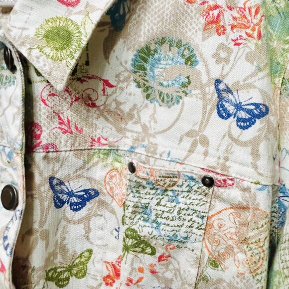 Christopher & Banks Jacket Women’s XL White Boho Cotton Pockets Butterfly Floral - Picture 4 of 13